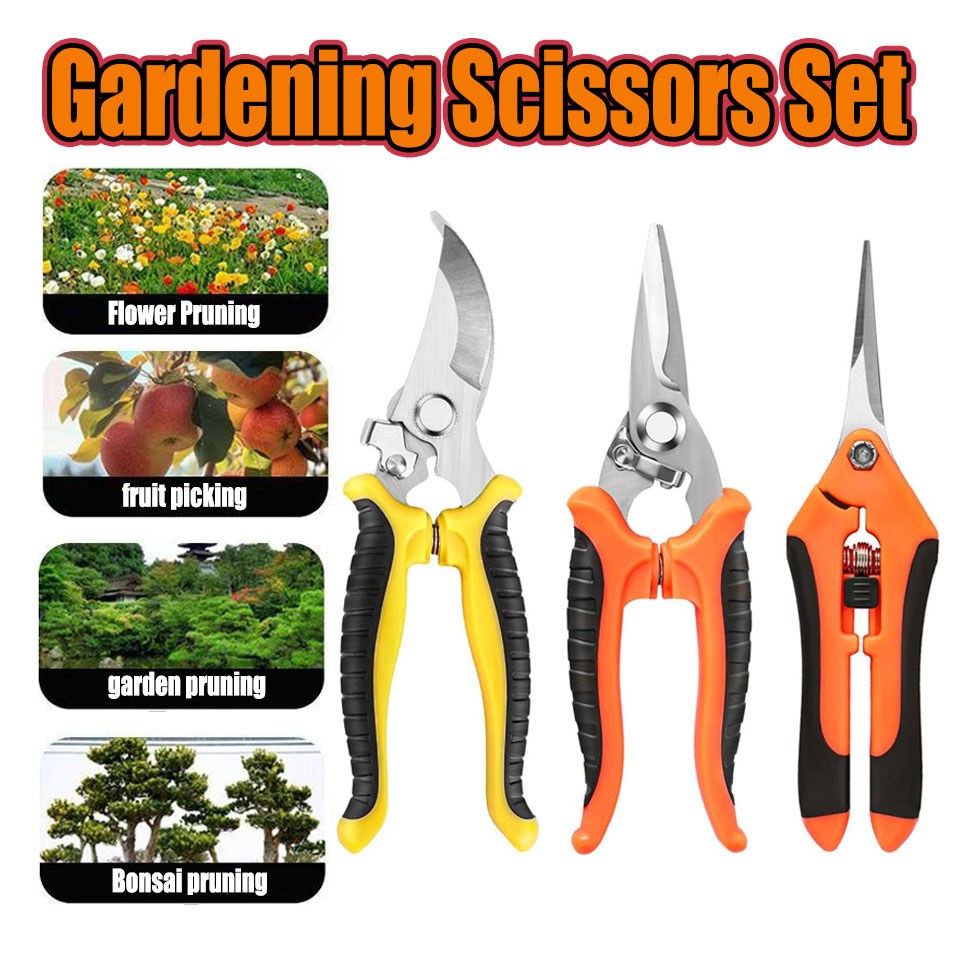 Gardening Tools Pink - 1/3-teiliges Gartenschere-Set, ergonomische, rutschfeste Griffe, Sicherheitsverriegelung,