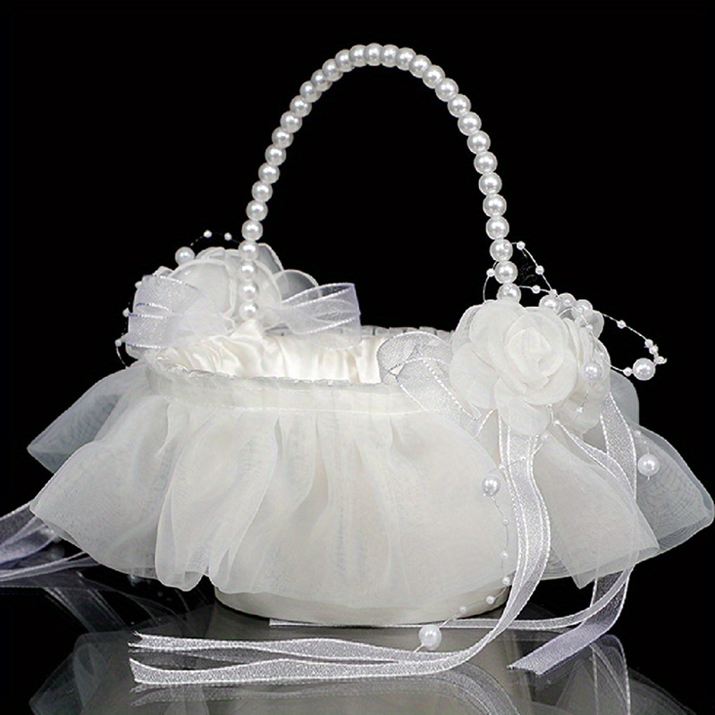Gardening Tools Girls - Blumenmädchen-Körbe für Hochzeiten, Feenhafter Spitzen-Schleifenkorb, Blütenblatt-Konfetti-Süßigkeiten-Party-Zubehör,