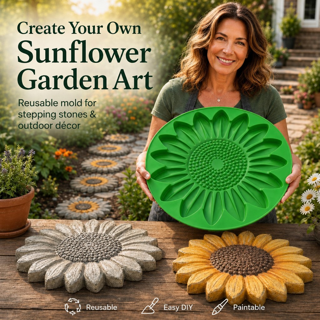 Gardening Tool Diy - Sonnenblumen-Terrassenstein-Formset, Beton-Gartenweg-Bauwerkzeug, Wiederverwendbare Blumenstein-Form für Außenhof,