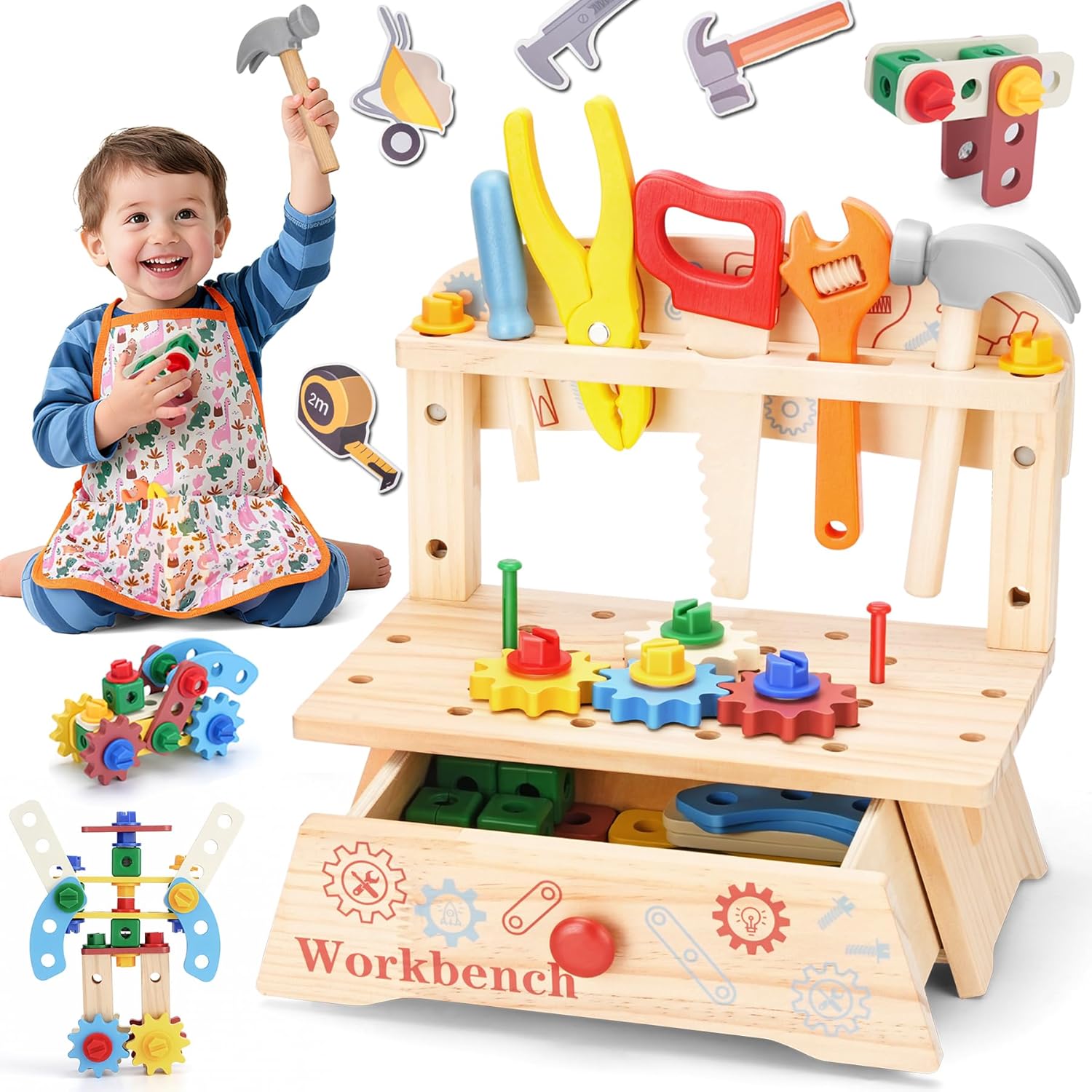 Gardening Tools Girls - Holzwerkzeugbank für Kinder, Montessori-Pädagogisches Rollenspiel-Konstruktionsspielzeug, Aktivitätsgeschenk,