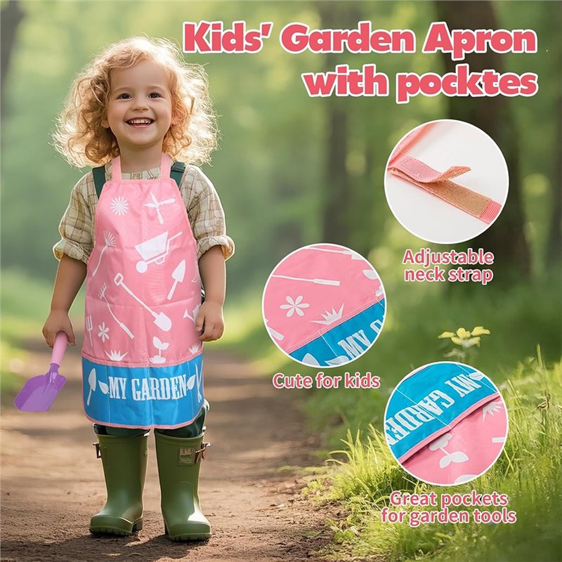 Gardening Tools Pink - Hochwertiges Kinder-Gartengeräte-Set in Pink mit Metallrechen,