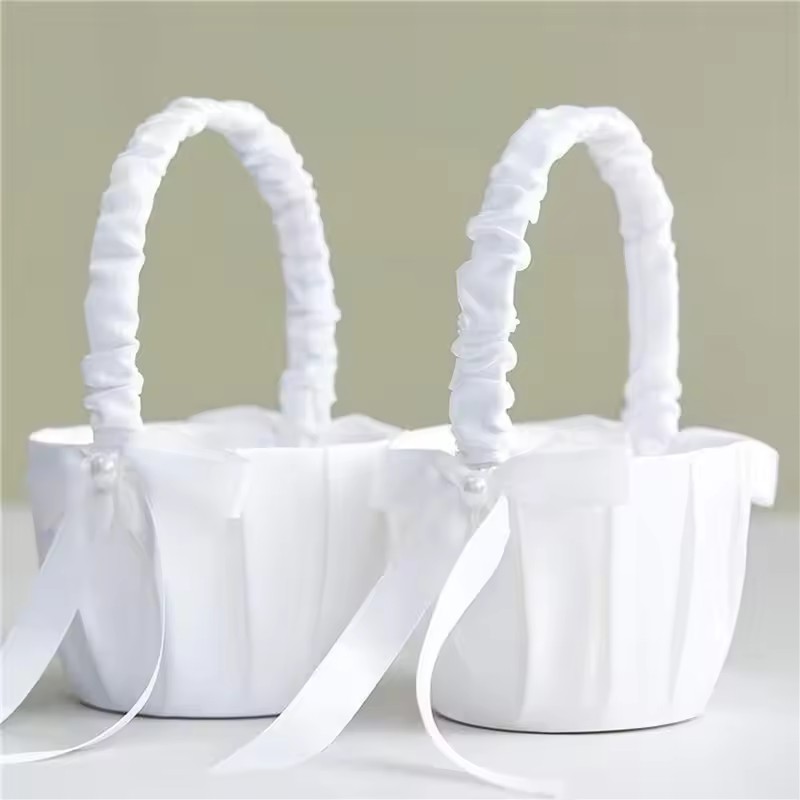 Gardening Tools Girls - Hochzeits-Blumenkorb aus weißem Satin mit Schleife,