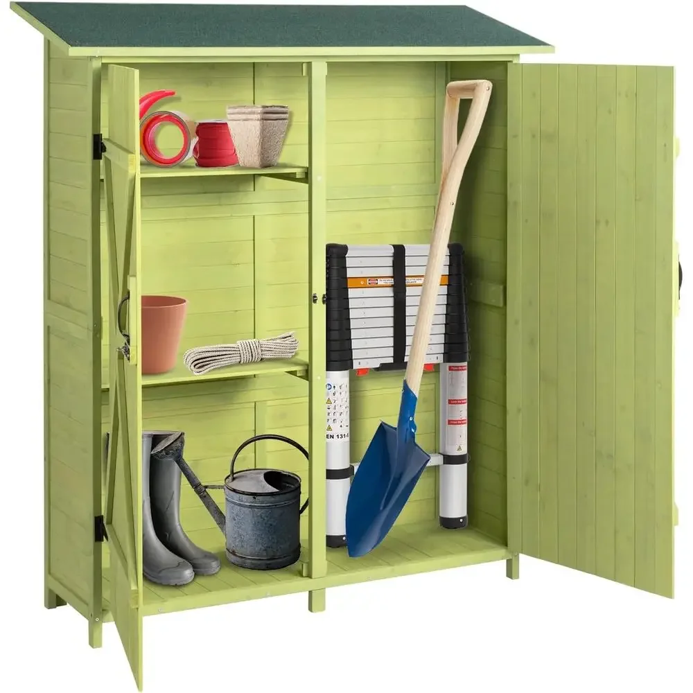 Gardening Tools Green - Extra Großer Outdoor-Holzgeräteschuppen mit 2 Regalen,